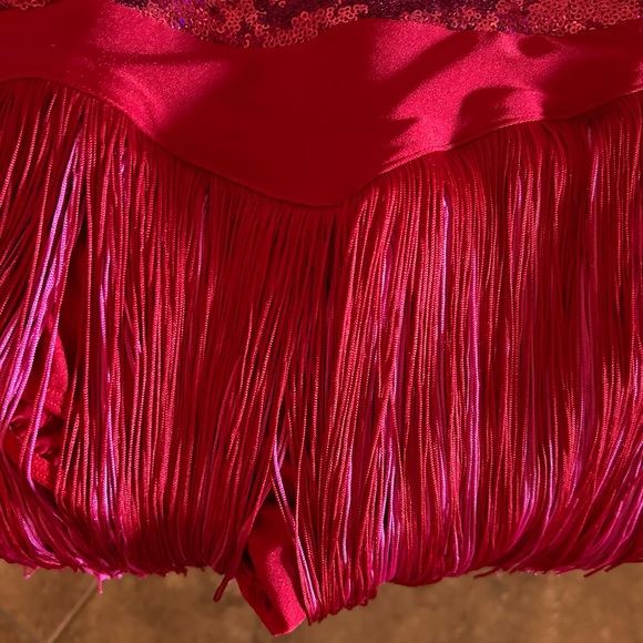 🎅🏻 SALE! REVOLUTION RED/FUCHSIA SEQUINED FRINGE JAZZ DANCE COSTUME SIZE MC - Picture 15 of 15